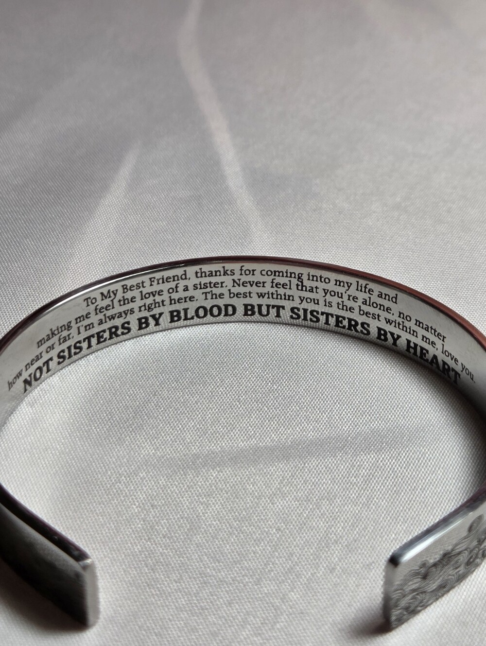 Engraved Silver-Tone Swirl Bangle Best Friend Bracelet